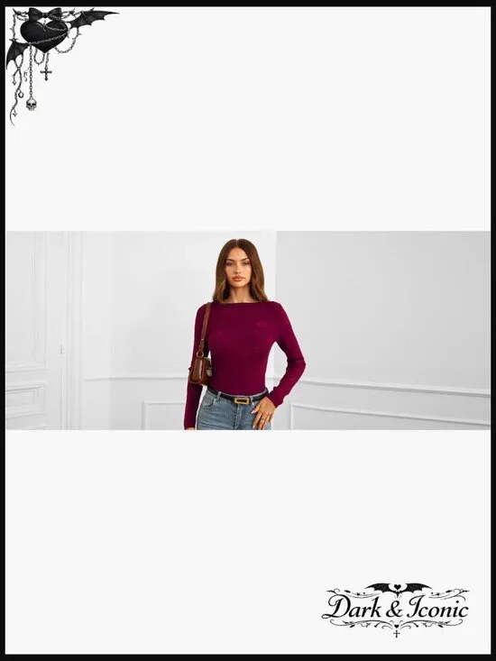 Slim Fit Cropped Sweater Long Sleeve Lightweight Knit Boat Neck Pullover - Picture 7 of 7